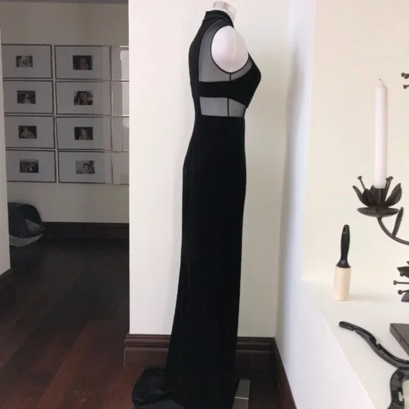 Betsy & Adam Black Velvet Gown Dress Illusion Mesh Size 4 - Picture 6 of 6